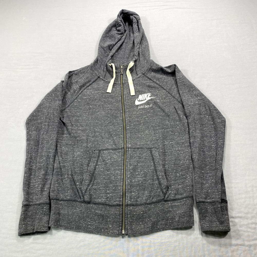 Nike Sweatshirt Womens Small Grey Hoodie Full Zip Spell Out Swoosh Just‎ Do It